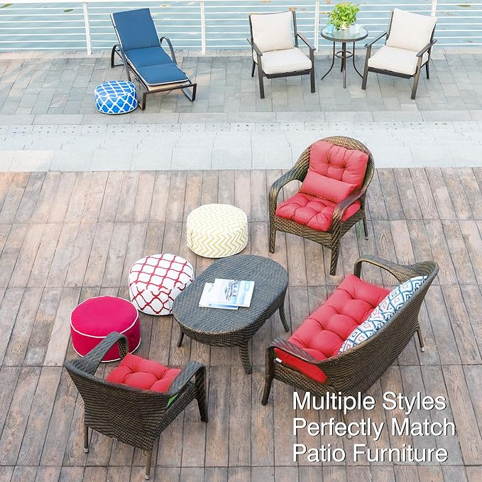 QILLOWAY Outdoor Chair Cushion for Patio Furniture, Waterproof Patio Cushions Set of 2 with Ties, Fade Resistant Replacement Pads for Outdoor Rocking Chairs,Red