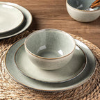 AmorArc Ceramic Dinnerware Sets for 8, 24 Pieces Handpainted Stoneware Plates and Bowls Set, Scratch Resistant Dishes Set, Dishwasher & Microwave Safe, Reactive Color