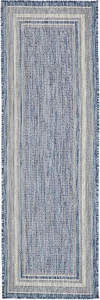 Unique Loom Outdoor Border Collection Area Rug - Soft Border (2' x 6' 1" Runner, Blue/ Ivory)