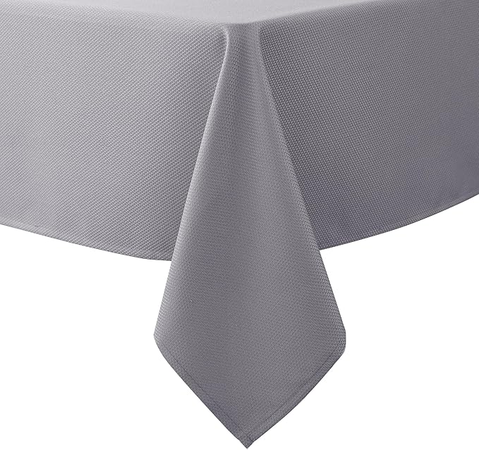 Biscaynebay Textured Fabric Tablecloths 52x70 Inches Rectangular, Silver Grey Water Resistant Tablecloths for Dining, Kitchen, Wedding and Parties etc. Machine Washable