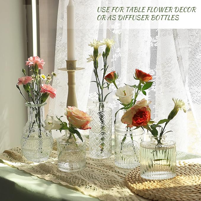 Glass Bud Vase Set of 22, Small Vases for Flowers, Clear Centerpieces, Mini in Bulk Rustic Wedding Decorations, Vintage Look Home Table Flower Decor