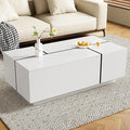 Modern High Gloss Coffee Table with Hidden Storage Space, 47.2-Inch Wooden Extending Top Center Table with Drawers for Living Room, White