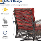 UDPATIO 3 Pieces Patio Furniture Set, Outdoor Swivel Rocker Patio Chairs Set of 2, All-Weather PE Wicker Glider Chairs with Thick Cushions and Glass Coffee Table，for Porch Deck Backyard Red