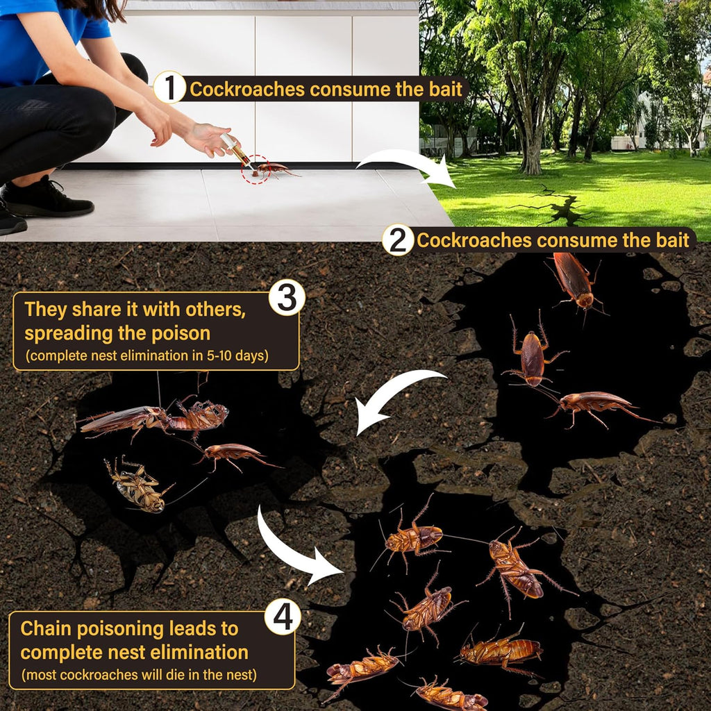 4 Tubes Cockroach Gel Bait, Powerful Roach Repellent Bait Trap Infestation Solution Indoor for Home, Ready-to-Use Cockroach Deterrent for Kitchen Home RV