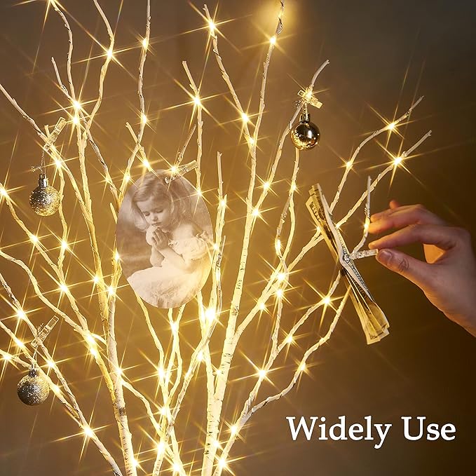 BAOLITVINE Lighted Birch Branches with Timer 70 Fairy Lights 18IN, Twig Lights for Indoor Outdoor Home Christmas Wedding Vase Decorations