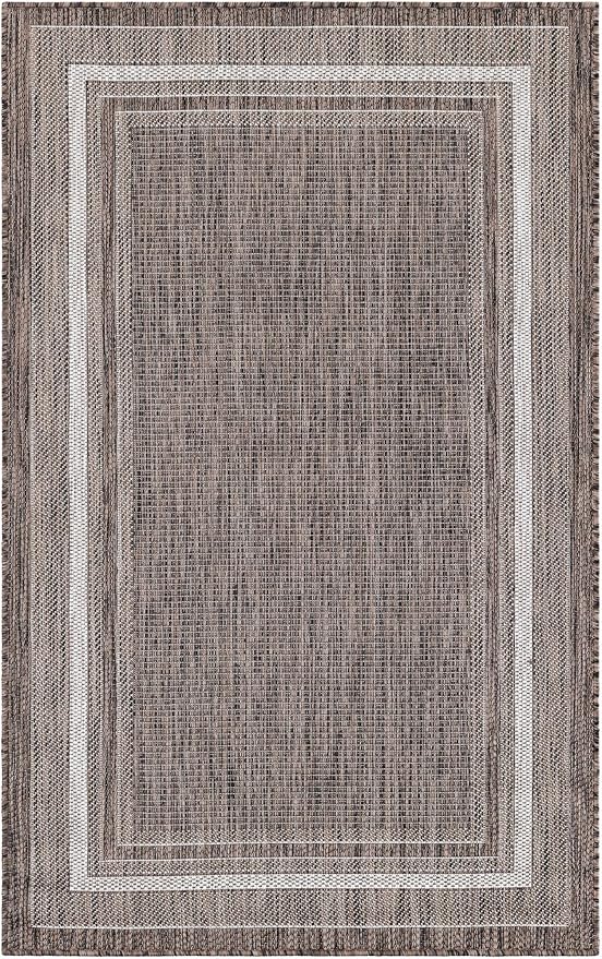 Unique Loom Outdoor Border Collection Area Rug - Soft Border (3' 3" x 5' 3" Rectangle Brown/Ivory)