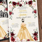 50Pcs Gold Crown Invitations for Quinceanera, 15 year, Sweet 16, Miss XV, Birthday Laser Cut Quince Invitation Cards Personalized Pearlized Black