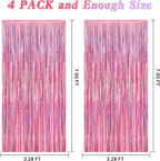 4 Pack Pink Backdrop, 3.28 FT x7.05 FT Foil Fringe Curtains, Metallic Glitter Pink Streamer Fringe Backdrop Foil Curtains, Laser Pink Birthday Party Decorations Bachelorette Decor