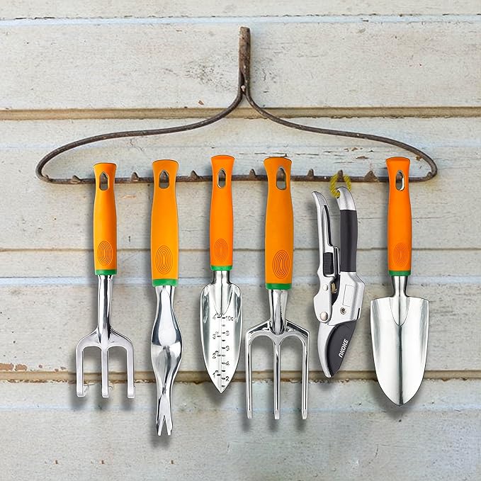 UKOKE Garden Tool Set, 12 Piece Aluminum Hand Tool Kit, Garden Canvas Apron with Storage Pocket, Outdoor Tool, Heavy Duty Gardening Work Set with Ergonomic Handle, Gardening Tools for women men