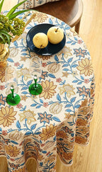 ISAENNE Designer Bohemian Floral Small Round Tablecloth,Linen Colorful Table Cloth,Wrinkle Resistant Decor Tablecloths for Dining Thanksgiving Kitchen Party Christmas,Diameter 55"-Estevan B