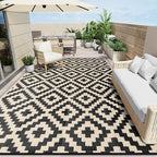 OLANLY Waterproof Outdoor Rug 9x12 ft, Outdoor Plastic Straw Rug for Camping, RV Mat Outside, Outdoor Carpet for Porch, Deck, Backyard, Balcony, Picnic, Black & Beige