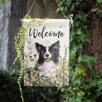 Floral Border Collie Garden Flag Spring Summer Yard Flag Flower Dog Garden Flags for Outside Small Outdoor Welcome Flags 12x18 Double Sided