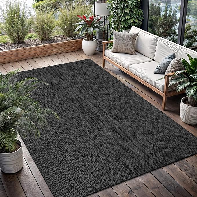 Washable Indoor Outdoor Rug 5x7 Weather Resistant Area Rugs Modern Solid for Porch Deck Balcony Backyard Patio Outside Carpet (5 X 7 Dark Grey)