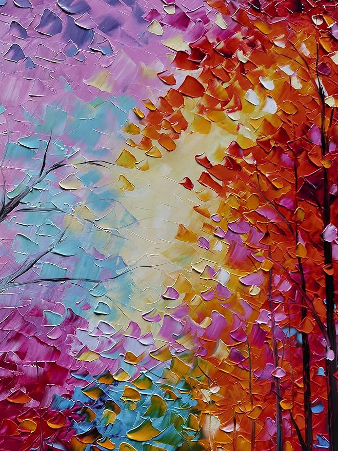 Tyed Art- Contemporary Art Oil Painting On Canvas Textured Tree Painting Palette Knife Abstract Landscape Wall Paintings Home Office Decorations Canvas Wall Art Painting 24x48inch