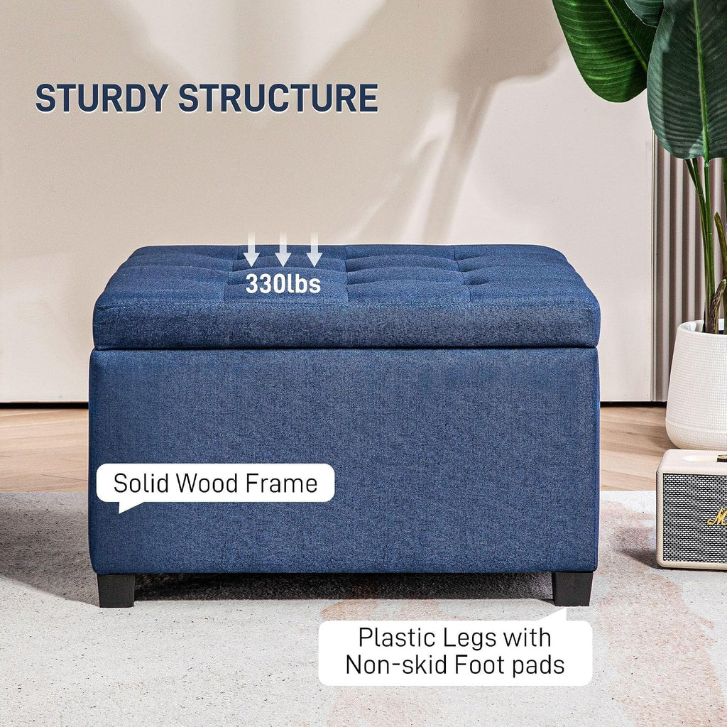 Vintage Storage Ottoman with Button-Tufted Design