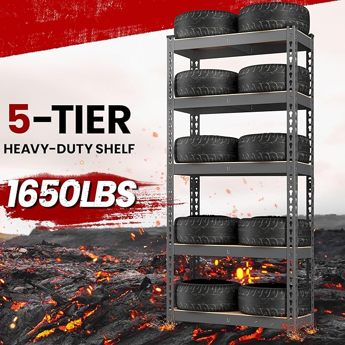 Yaheetech Storage Shelves 5 Tier Garage Shelving Heavy Duty Garage Shelves Adjustable Metal Shelving Unit Utility Rack Industrial Shelving for Warehouse Pantry Closet, 27.5"W x 12"D x 60"H, Dark Gray