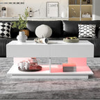 Modern High Gloss LED Coffee Table Center Table with Hidden Storage Space, Extending Top & LED Light for Living Room, White