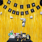 8 Pack 2025 Graduation Party Decorations, 3.28 FT x 7.05 FT Gold Backdrop, Metallic Graduation Photo Backdrop Grad Foil Curtains Party Streamer, Class of 2025 Decorations Grad Decor