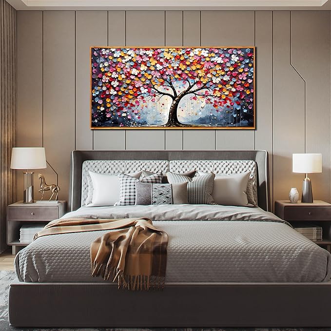 Framed Canvas Wall Art for Living Room Bedroom Office Large Tree of Life Wall Art Colorful Tree Picture Modern Canvas Prints Decor Size 24x48