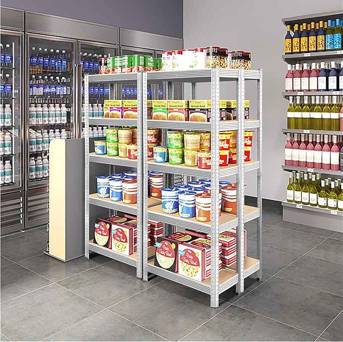 Yaheetech Standing Shelf Units, 5 Tier Storage Shelf, Heavy Duty Shelving, Adjustable Garage Shelves, Utility Rack Shelf Unit, Basement Warehouse Shed, 35.5″W× 12″D × 71″H - Silver