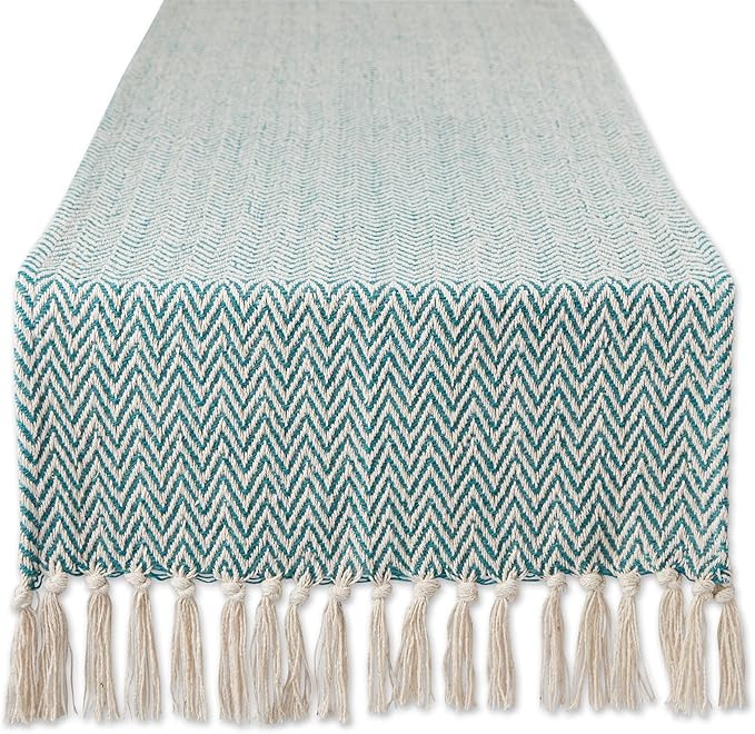 DII Woven Basic Tabletop Collection Chevron Table Runner, 15x72, Teal