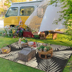 GENIMO Outdoor Rug 3' x 5' Waterproof for Patios Clearance, Reversible Outdoor Plastic Straw Camping Rug Carpet, Large Area Rugs Mats for RV, Camper, Deck, Balcony, Porch, Beach, Picnic, Black&Beige