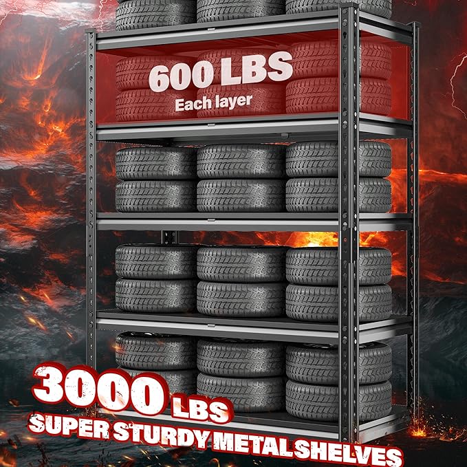 REIBII 3000LBS Garage Shelving 72" H Storage Shelves Heavy Duty Adjustable Metal Shelves for Storage Industrial Metal Shelving for Pantry Kitchen Basement