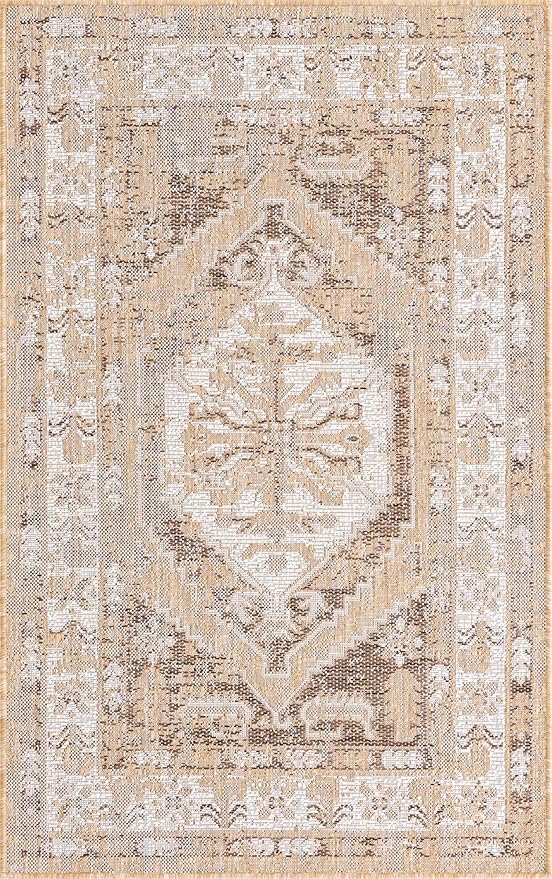 Unique Loom Outdoor Traditional Collection Area Rug - Valeria (3' 3" x 5' 3" Rectangle, Natural/ Ivory)