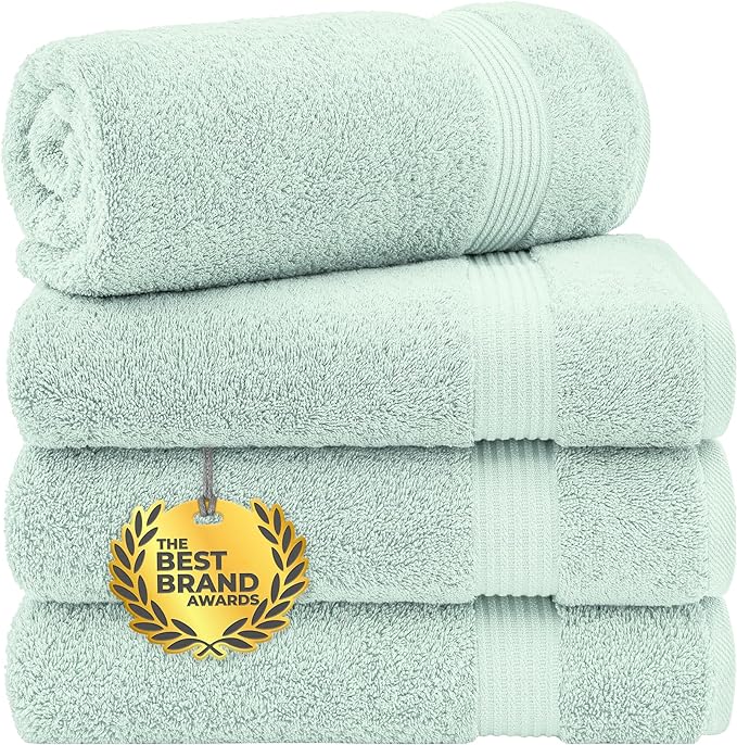 Cotton Paradise 4 Piece Turkish Bath Towels for Bathroom, 100% Cotton Extra Large Soft Plush Towels Bathroom Set, Mint Green