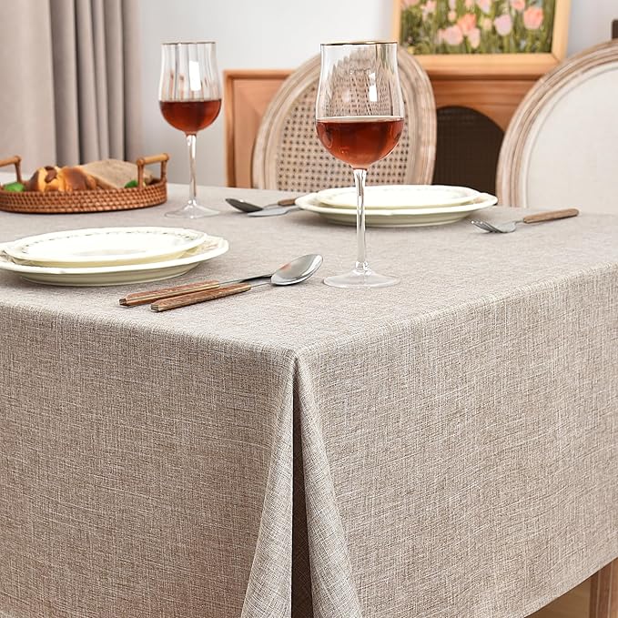 Fitable Faux Linen Tablecloths 2 Pack, Faux Burlap Fabric Table Clothes for Rectangle Tables, Rustic Table Covers for Kitchen Dining, Party, Farmhouse (Nature, 54 x 78 Inch)
