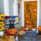 Stained Glass Black Lab Fall Garden Flag Halloween Pumpkin Yard Signs Autumn Sunflower Thanksgiving Banner for Outside 12x18 Double Sided Small Labrador Dog Outdoor Decorative