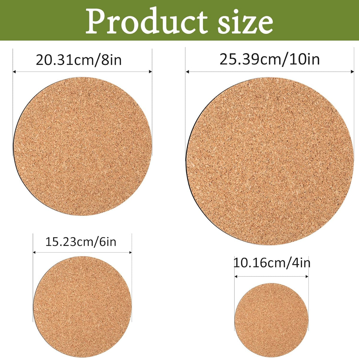 8 Pieces 4 Sizes Cork Plant Saucersplant Mats Round Coasters Pad for Plants House Garden Indoors Pots DIY Craft Project (4 Inches,6 Inches,8 Inches,10 Inches)