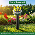 Solar Powered Mole Repellent Stakes - Ultrasonic Outdoor Rodent Repellent for Voles, Groundhogs, Snakes & Chipmunks - IP44 Waterproof Lawn & Garden Pest Control, Pet Safe – 10 Pack, Round