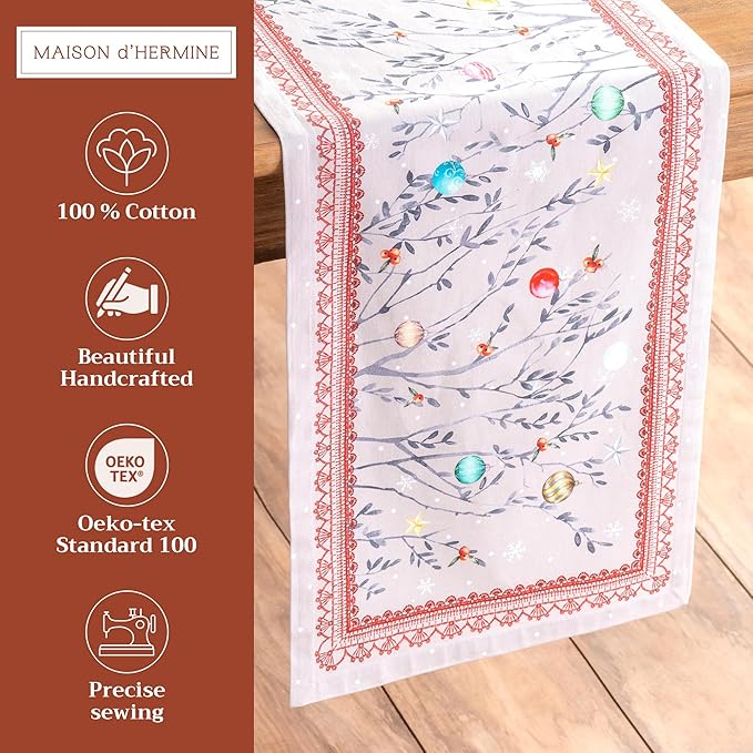 Maison d' Hermine Table Runner 100% Cotton Single Layer Table Runners 72 inches Long for Thanksgiving Christmas Decorations Home Kitchen Dining Party Wedding (Fairy Christmas, 14.5" x 72")