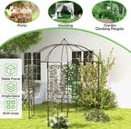 HAPPYGRILL Birdcage Shape Garden Arbor, 7 x 8.4 ft Heavy Duty Metal Garden Gazebo Pergola with Trellis, Garden Arch Trellis for for Climbing Plants Wedding Party Decor Outdoor Arch Pavilion for Lawn
