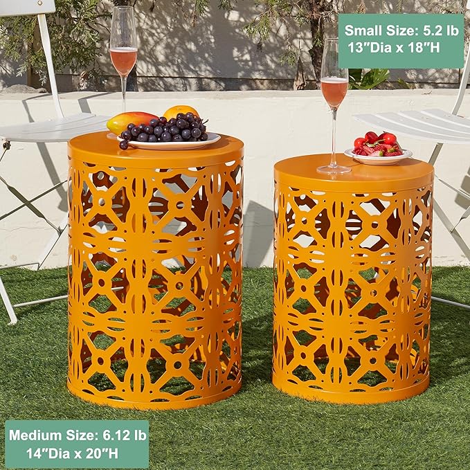 Y&M Patio Side Table,Indoor End Tables for Bedroom, Set of 3 Stacking Coffee Table for Living Room, Outdoor Decorative Garden Stool with Heavy Duty Metal Frame Modern Industrial Decor - Orange
