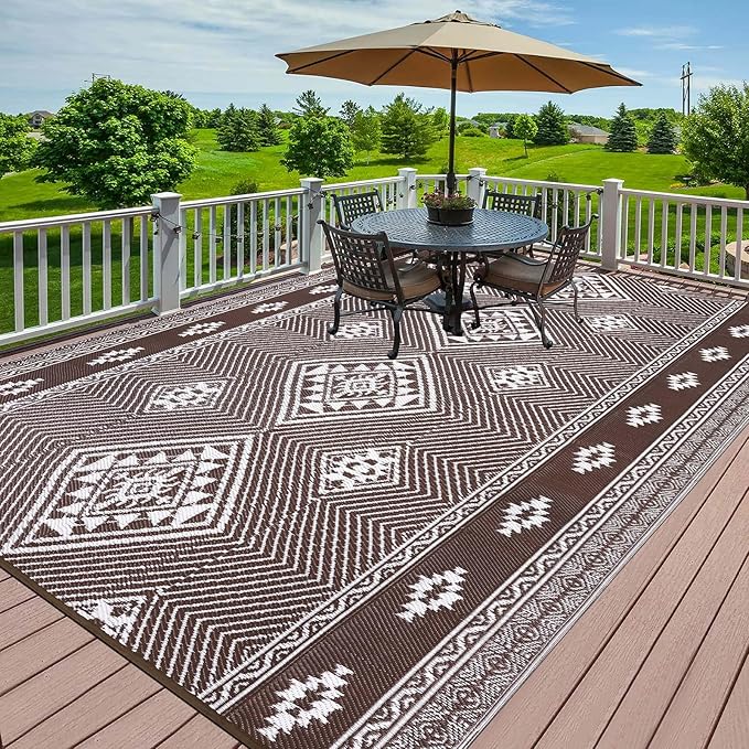 HiiARug Outdoor Rug for Patios Clearance 8'x10' Outdoor Plastic Straw Rug Waterproof Patio Camping Rug Reversible RV Mat Outdoor Area Rugs for Outside RV, Patio, Backyard, Deck, Camping