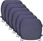 SleepMan Outdoor 17"x16" Chair Cushions with Ties Set of 6, Water Resistant All Weather U-Shape Seat Pads for Patio Garden Furniture Indoor Fade Resistant Patio Cushions (Blue Grey)
