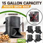 [Upgraded] 4Pcs 15 Gallon Potato Grow Bags with Unique Harvest Window & Visible Window, Non-Woven Planter Pot with Sturdy Handle, Potato Growing Container, Plant Garden Bags to Grow Vegetables, Tomato