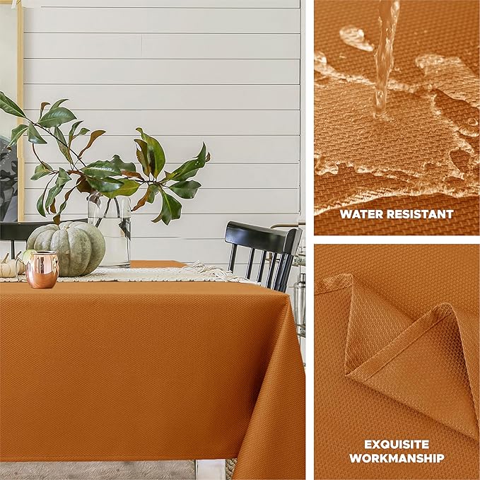 Biscaynebay Fall Tablecloth Textured Fabric Square Tablecloths 70x70 Inch, Bronze Thanksgiving Autumn Harvest Water Resistant Fabric Tablecloths for Kitchen, Dining, Wedding, Parties Machine Washable