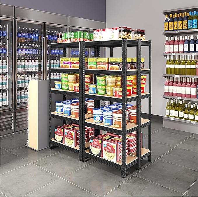 Yaheetech Standing Shelf Units, 5 Tier Storage Shelf, Heavy Duty Shelving, Adjustable Garage Shelves, Utility Rack Shelf Unit, Basement Warehouse Shed, 35.5″W× 12″D × 71″H - Black
