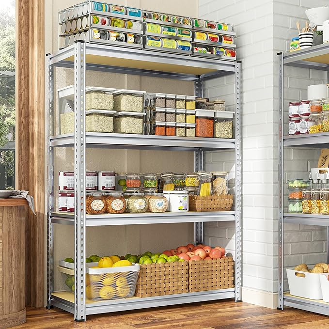 REIBII Storage Shelves Adjustable Metal Shelving 1600LBS Garage Shelves Industrial Metal Shelves 4 T ier Garage Shelving for Kitchen Pantry Closet, Sliver, 11.8" D x 23.6" W x 56.7" H