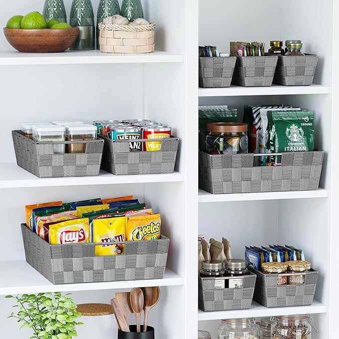 Baskets For Organizing Set Of 9 Dark Grey - Storage Baskets For Shelves - Perfect Closet Organizer Bins, Bathroom Basket, and Pantry Basket - Small Storage Bins For Shelves - Bin For Organization