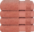 Cotton Paradise 100% Cotton Turkish Washcloth Set for Bathroom, 4 Piece Soft Absorbent Small Hand Face Towels Wash Rags, Coral