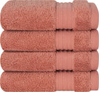 Cotton Paradise 100% Cotton Turkish Washcloth Set for Bathroom, 4 Piece Soft Absorbent Small Hand Face Towels Wash Rags, Coral