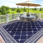 Outdoor Rug 8'x10' for Patios Waterproof Patio Rugs Outdoor Mats for Front Porch,Beach Mat,Reversible Plastic Straw Camping Rugs for Outside RV,Deck,Balcony,Backyard Navy Blue