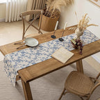 Pastoral Table Runner - 14 x 108 Inch Rectangle - Beige Linen - Washable Tabletop with Dust-Proof Wrinkle Resistant for Restaurant, Picnic, Indoor and Outdoor Dining, Floral (Dark Blue)