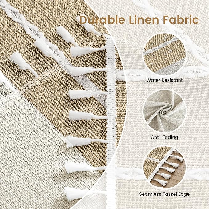 puredown® Rustic Square Tablecloth, Waterproof Cotton Linen Tablecloth with Tassel, Wrinkle Free Farmhouse Table Cloths for Kitchen Dining Outdoor, 55"x55",4 Seats, Coffee