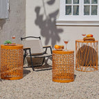 Y&M Set of 3 Stacking Coffee Table for Living Room, Patio Side Table, Indoor End Tables for Bedroom, Outdoor Decorative Garden Stool with Heavy Duty Metal Frame Modern Industrial Decor - Orange