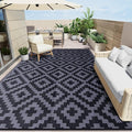 OLANLY Waterproof Outdoor Rug 10x14 ft, Outdoor Plastic Straw Rug for Camping, RV Mat Outside, Indoor Outdoor Carpet for Porch, Deck, Backyard, Balcony, Picnic, Black & Grey